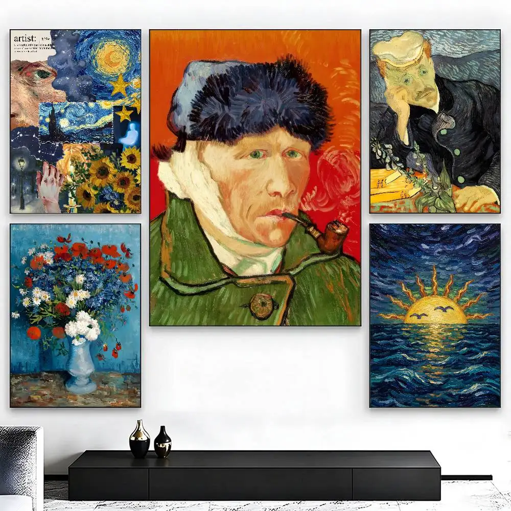 Vincent Van Gogh Collection Paintings Canvas Prints Poster Self-adhesive Waterproof Paper Sticker Bar Room Wall Decor