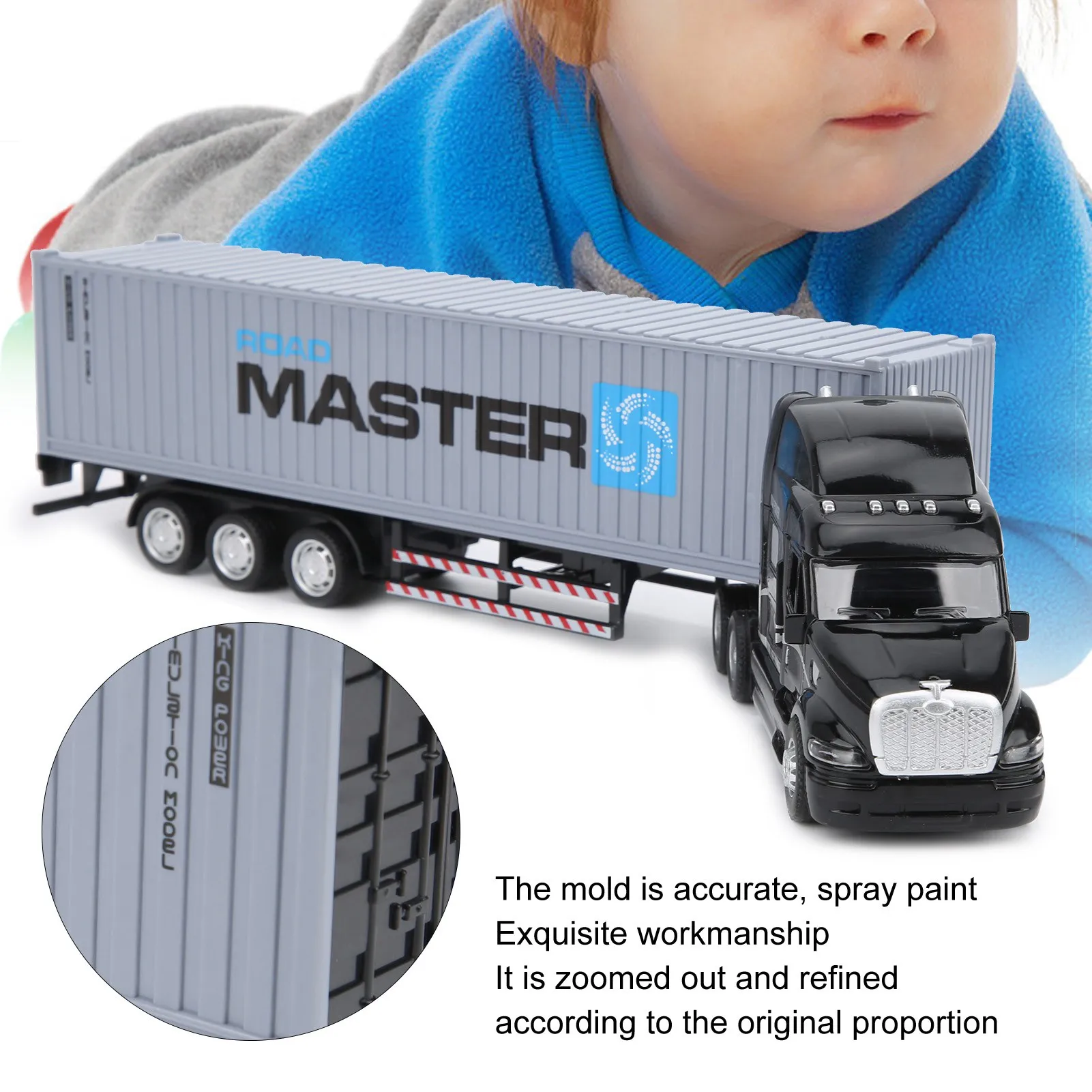 Alloy Simulation Container Car Model Children Kid Pull Back Car Toy with Sound Light(Black Gray )