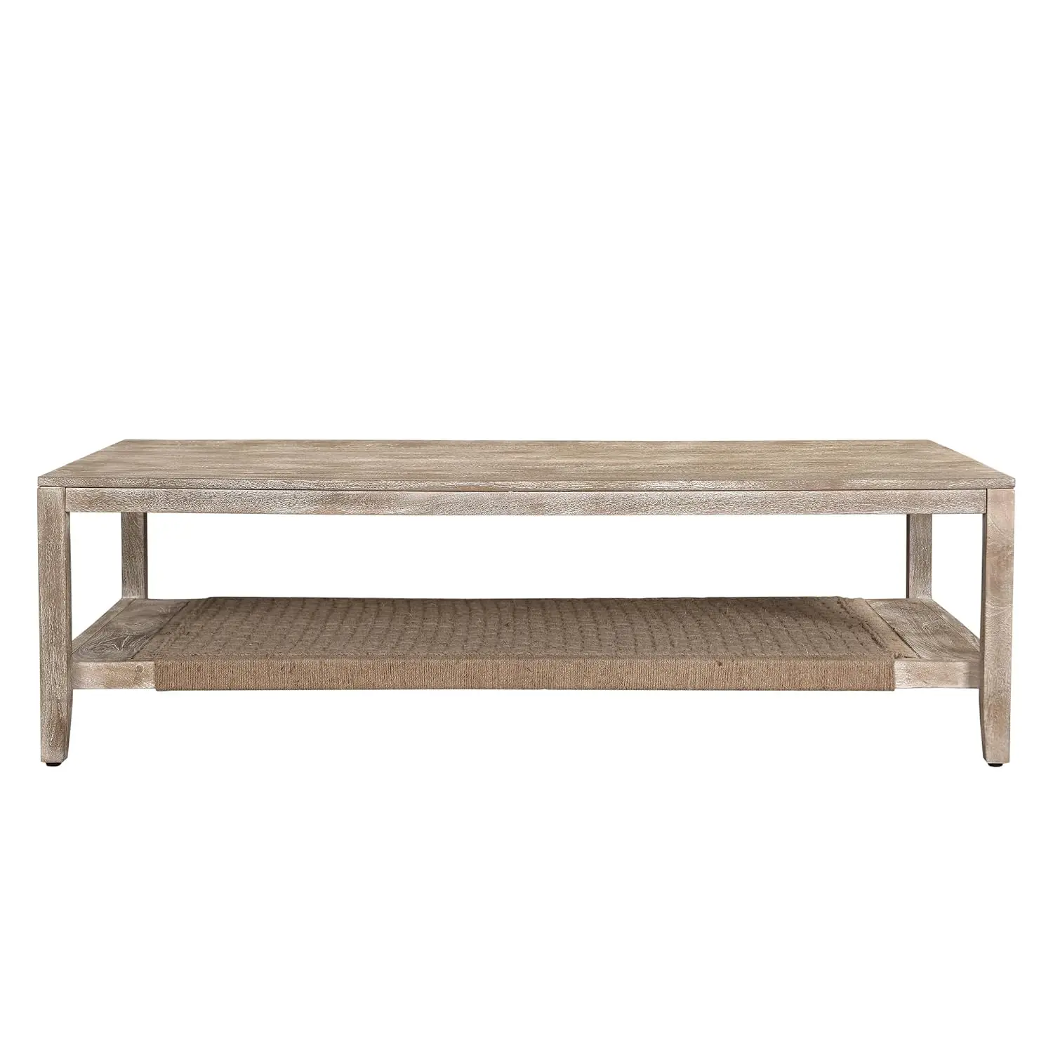 60" Extra Large Coastal Wood Coffee Table with Storage, Solid Whitewashed Rectangular Living Room Center Table, Handmade Boho Ac