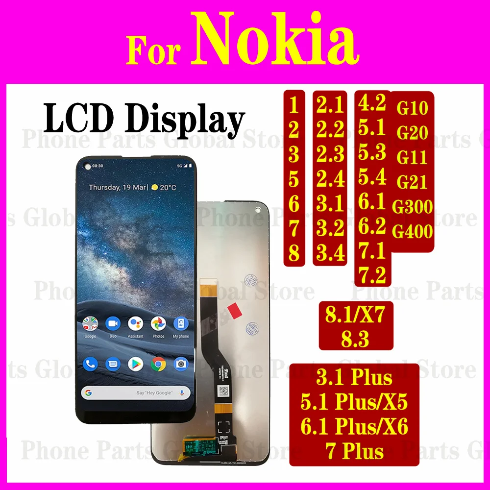 For Nokia 7 Plus 5 5.1 5.4 8 8.1 8.3 2.3 LCD 1 2.2 3.2 4.2 6.1 Display 6 2018 Screen G10 G21 G11 G300 Touch Digitizer Assembly