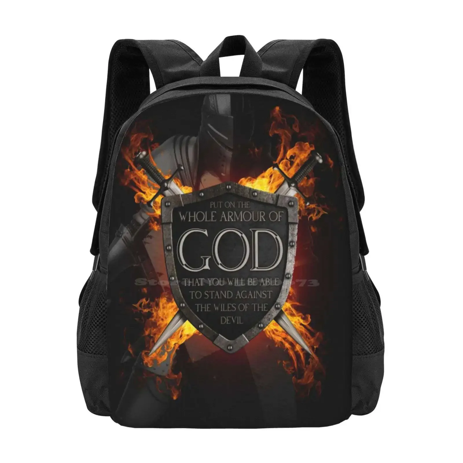 

Whole Armor Of God Hot Sale Schoolbag Backpack Fashion Bags Armor Of God Ephesians Knight Shield Swords Black