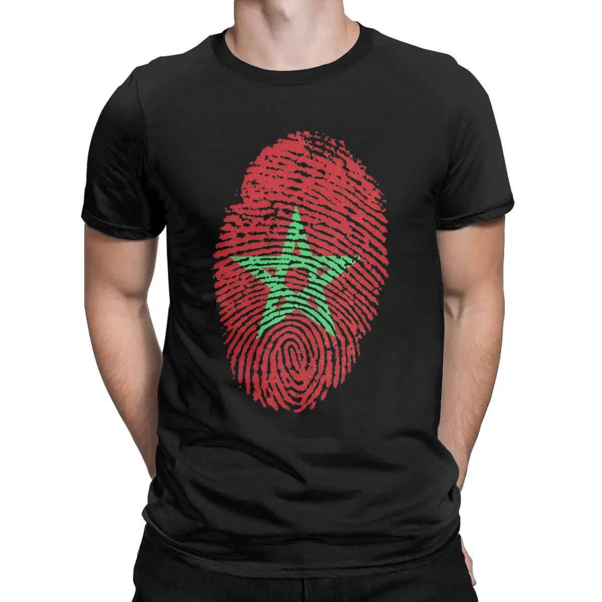 Morocco Flag In My Fingerprint Men T Shirts Moroccan Spirit Novelty Tees Short Sleeve Round Collar T-Shirts Cotton Summer Tops