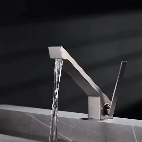 Gray basin faucet Bathroom sink faucet Brass Washbasin mixer hot and cold deck mounted single handle faucet waterfall style taps