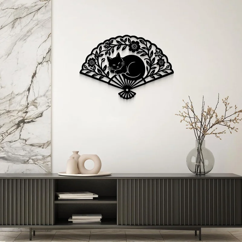 GlintHome Wrought Iron Wall Art Sleeping Cat Acrylic Decor Minimalist Room Office Bathroom
