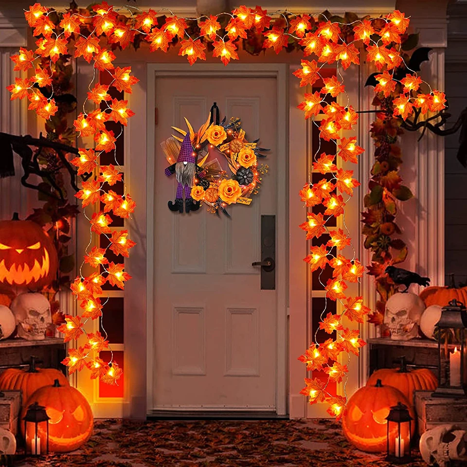 Herbst Dekor Ahorn Blätter Girlande Lichterketten für Thanksgiving Halloween Ball Lichterkette nach Hause Hochzeits feier Weihnachts dekor