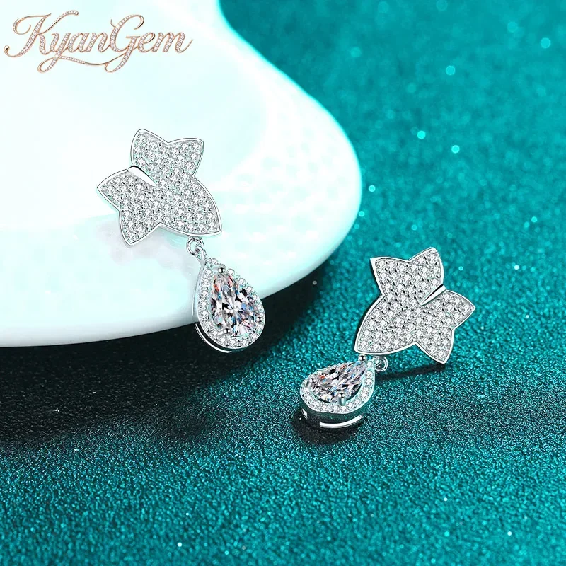 

Серьги KyanGem из 18-каратного золота с инкрустацией муассанитом в форме кленовой капли весом 1 карат, элегантные серьги из платины Pt950, подарок