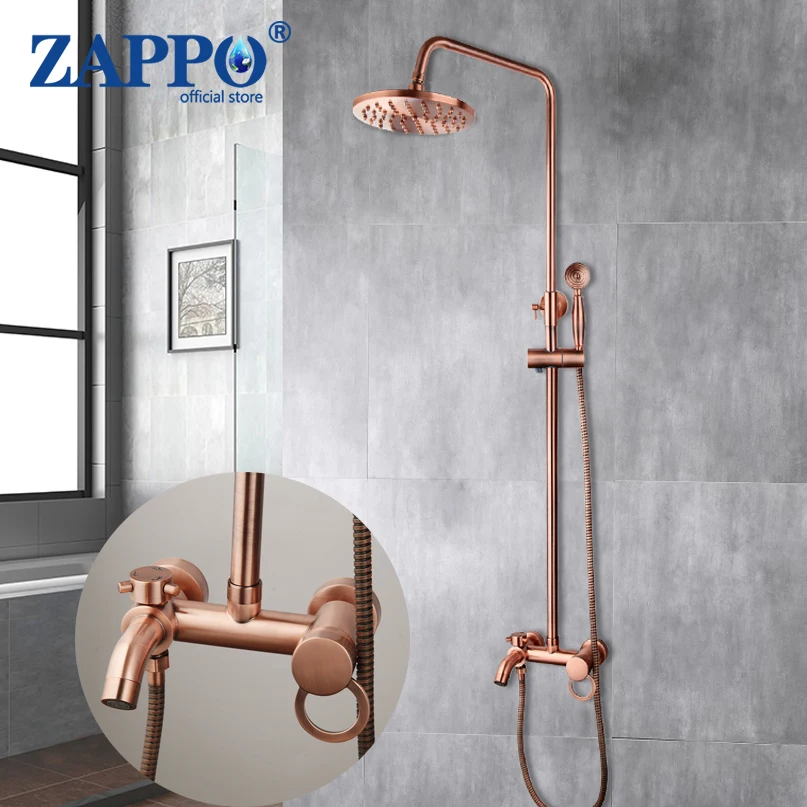 

ZAPPO Antique Copper Rain Shower System Wall Mounted Shower Set with 8 inch Brass Rainfall Shower Head with Bathtub Mixer