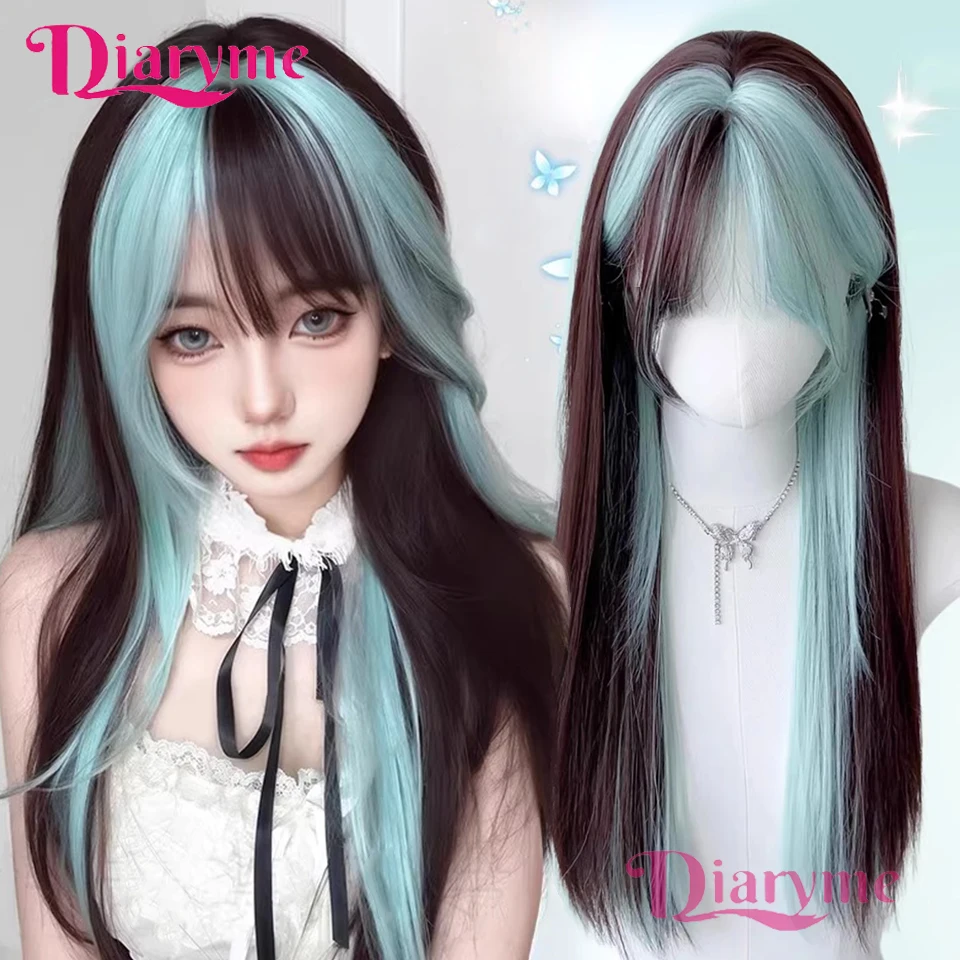 

Синтетический парик Лолиты, женский мятно-зеленый мелирование, коричневый, черный, длинные прямые волосы, милый крутой парик для косплея, вечерние, на всю голову для девочек