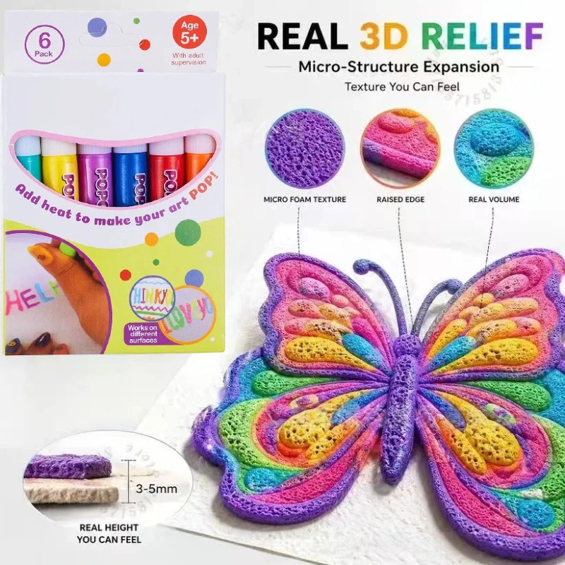 Puffy Popcorn Paint Pen Set Smooth Easy‑to‑color 3D Art Marker Kit For Journal Craft Notebook Greeting Card Doodle Graffiti Pen
