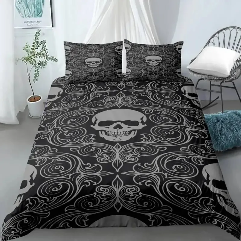 

Skull Duvet Cover Set Queen Black Skeleton Paisley Floral Pattern Bedding Set For Teen Adult Polyester Halloween Comforter Cover