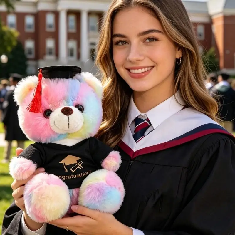 

Lovely Graduation Bear Plush Toy With Doctor Cap Soft Cuddling Toy For 2026 Graduation Ceremony Gift Giving A2UB