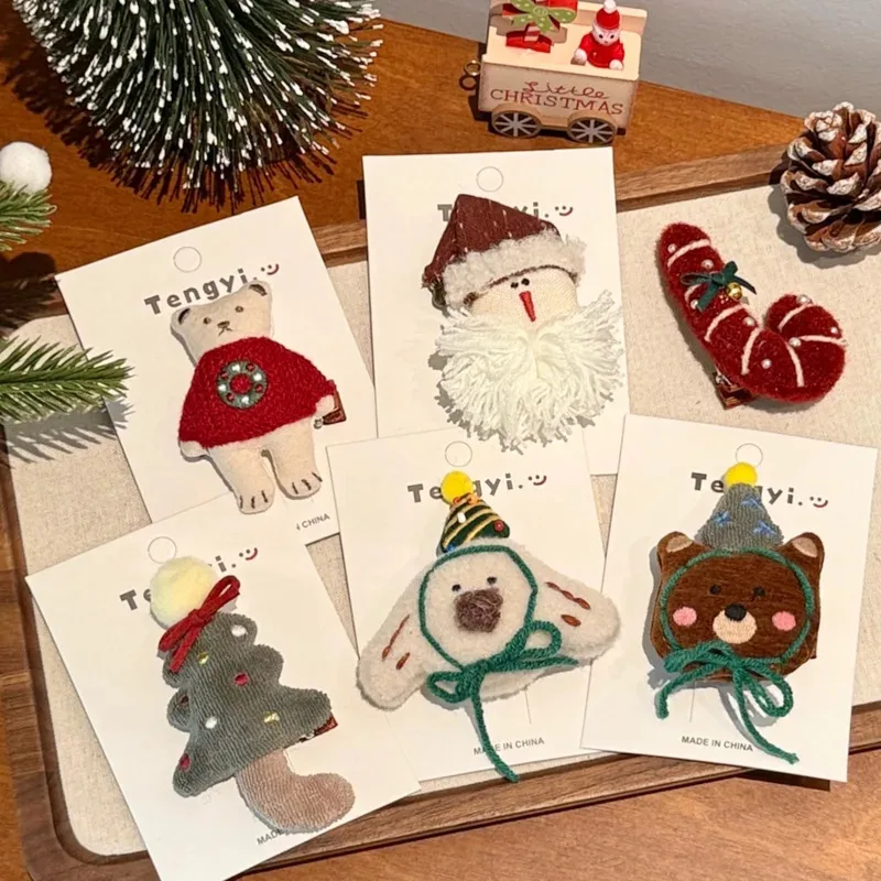 6 قطع من مشبك الشعر القطيفة اللطيف لعيد الميلاد مع مشابك زخرفية متعددة الاستخدامات ومشبك شعر مكسور على شكل دب رجل الثلج #1