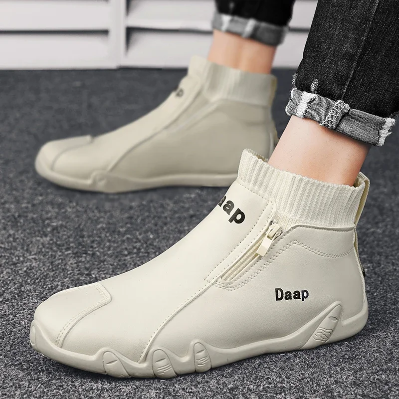 Luxury Casual Shoes for Men Round Toe Ankle Boots for Men Light Slip on Walking Shoes Outdoor Comfor Men High Top Sneakers Botas