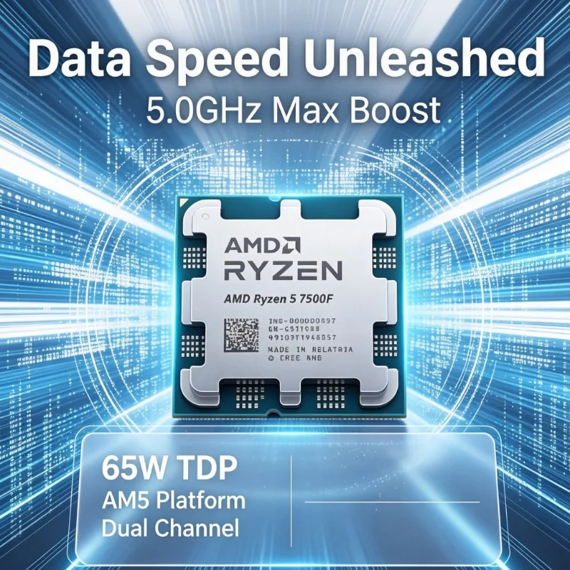 AMD 7500F Desktop Chip 6 Core 12 Thread 3.7GHz Base Frequency DDR5 Memory Supported For Mid Range Game PC