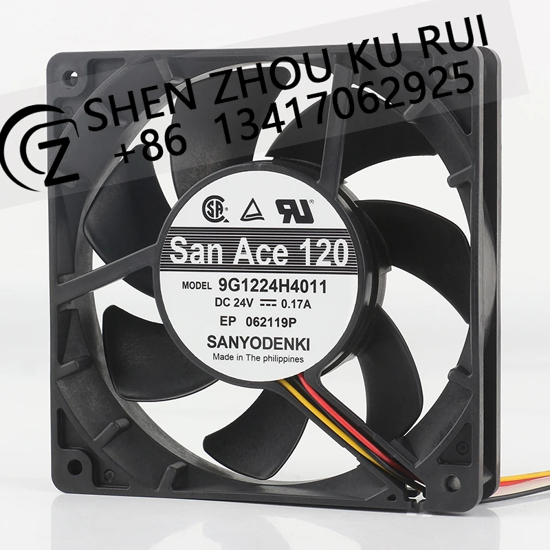 New Sanyo 24V 0.17A 12025 12CM three-wire mute inverter Axial flow ball 9G1224H4011 cooling fan