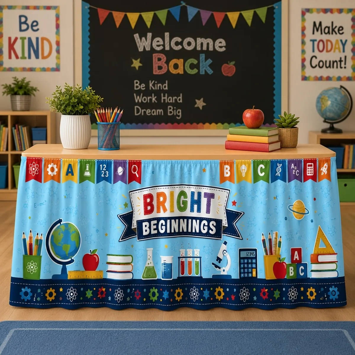Party table skirt, 1pc Bright Start Education Table Skirt, 2D Flat Banner of Printed Polyesterxzj