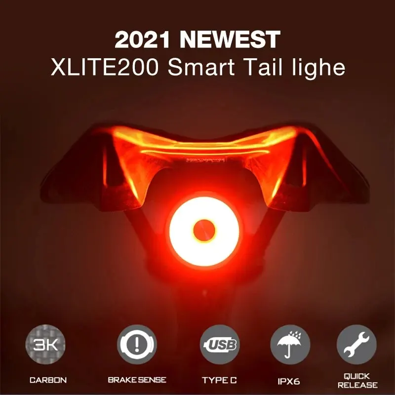 Enfitnix New Xlite200 Smart Tail Light Automatic Brake Rear Light Carbon Fiber Lightweight Ultra Bright Led Warning Night Light