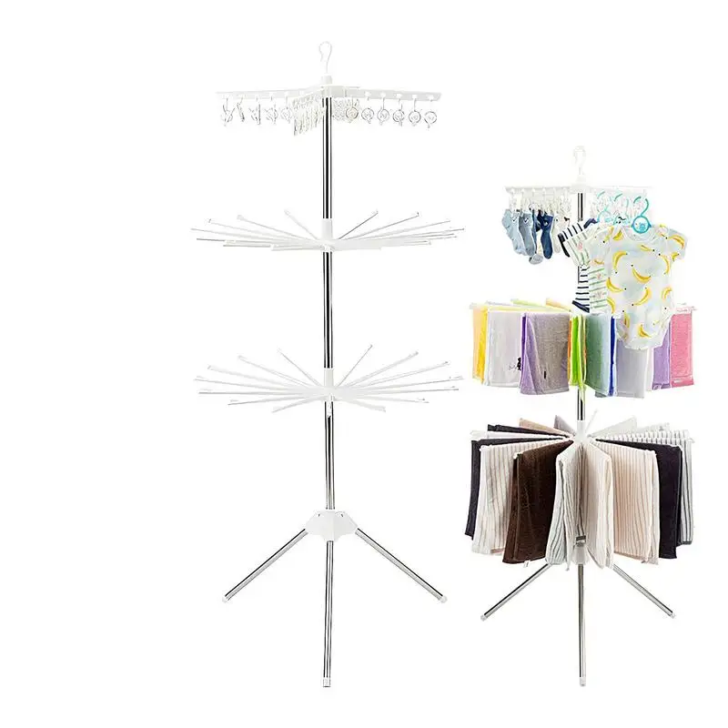 

Foldable Drying Rack With Clips 360 Rotatable Tripod Airer For Clothes Easy Assembly Steel Rack Stand For Towels Socks Underwear