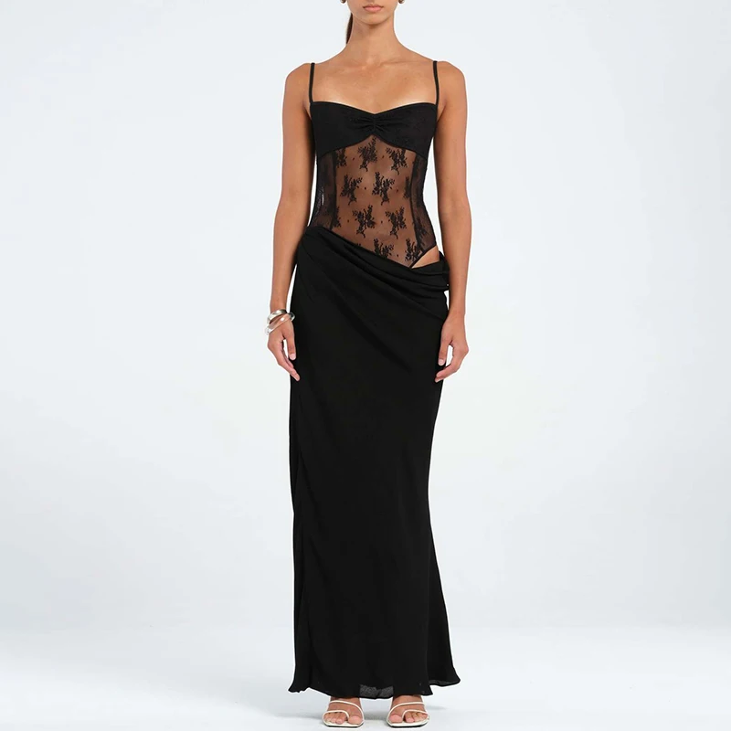 솔리드 컬러 드레이핑 선드레스 패치워크 랩 힙 A라인 버터플라이 레이스 드레스 서스펜더 오프숄더 하이웨이스트 여성 휴가 드레스