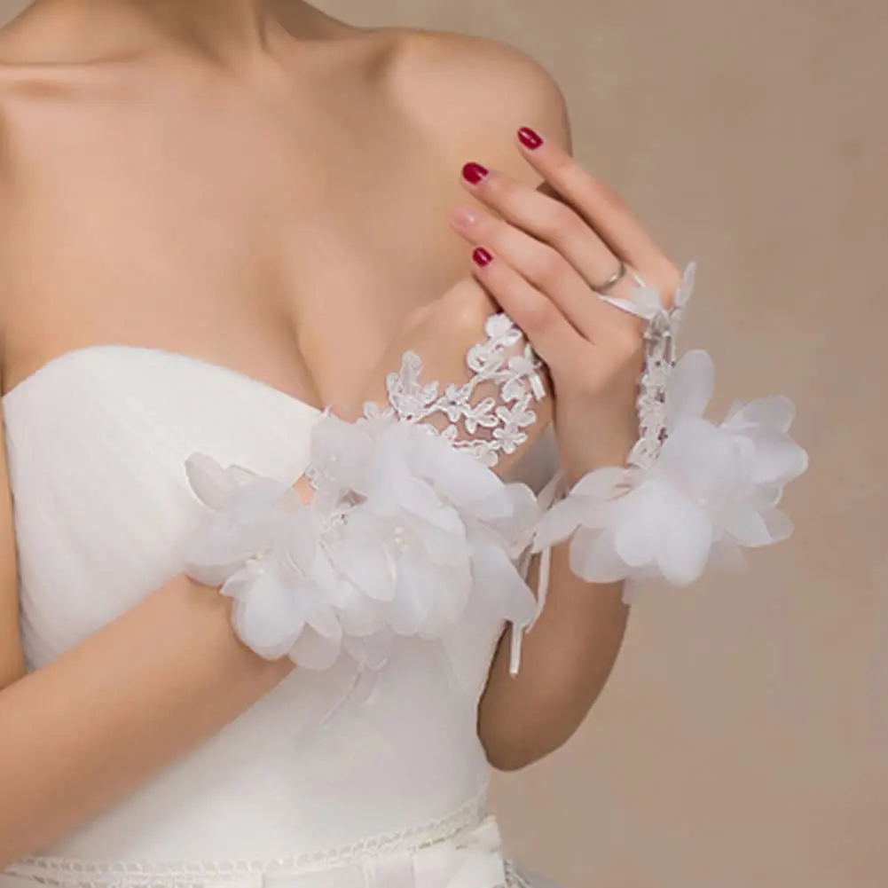 Wedding Short Fingerless Lace Gloves White Elbow Tea Glove Bridal Opera Evening Costume Formal Floral Gloves for Women