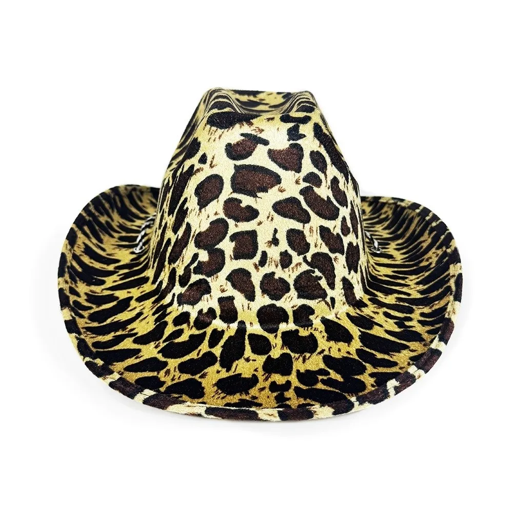 Cool Cow Printed Bowler Hat Tiger Leopard Printed Western Cowboy Hat Adjustable Drawstring Cowgirl Hat Prom