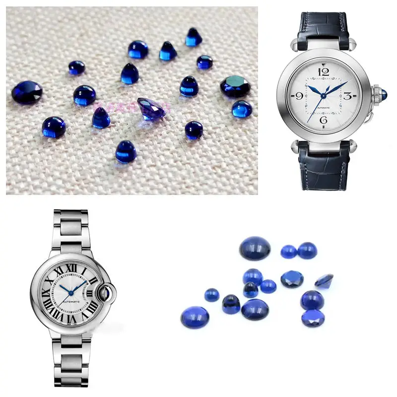 Crown Blue Sapphire Round Suitable Fit Cartier Ballon Bleu Pasha Panthere Santos Cle Ronde Maillon Drive Tortue Multiple