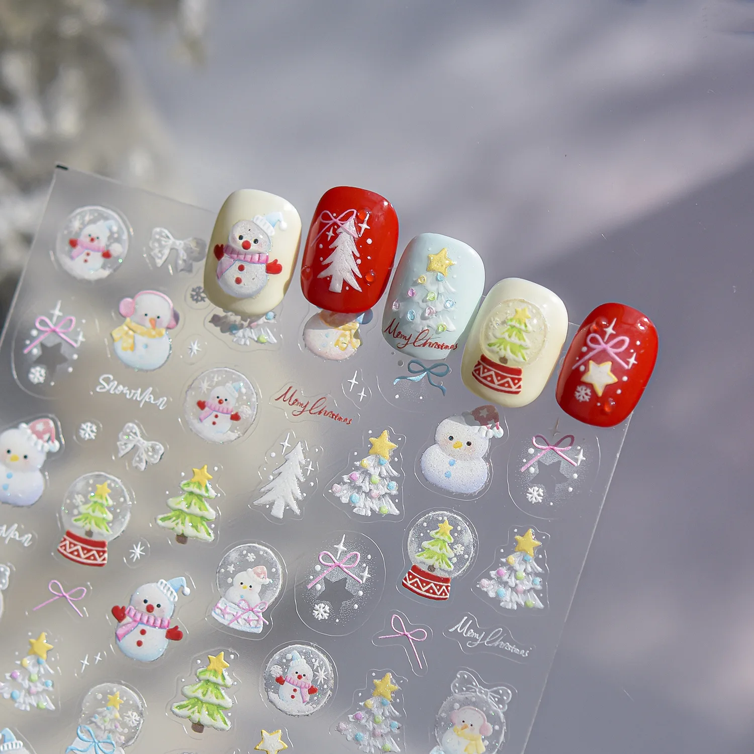 Pegatinas brillantes para uñas, exquisitos lazos navideños de bolas de nieve, decoraciones artísticas para uñas, pegatinas, accesorios de manicura de invierno