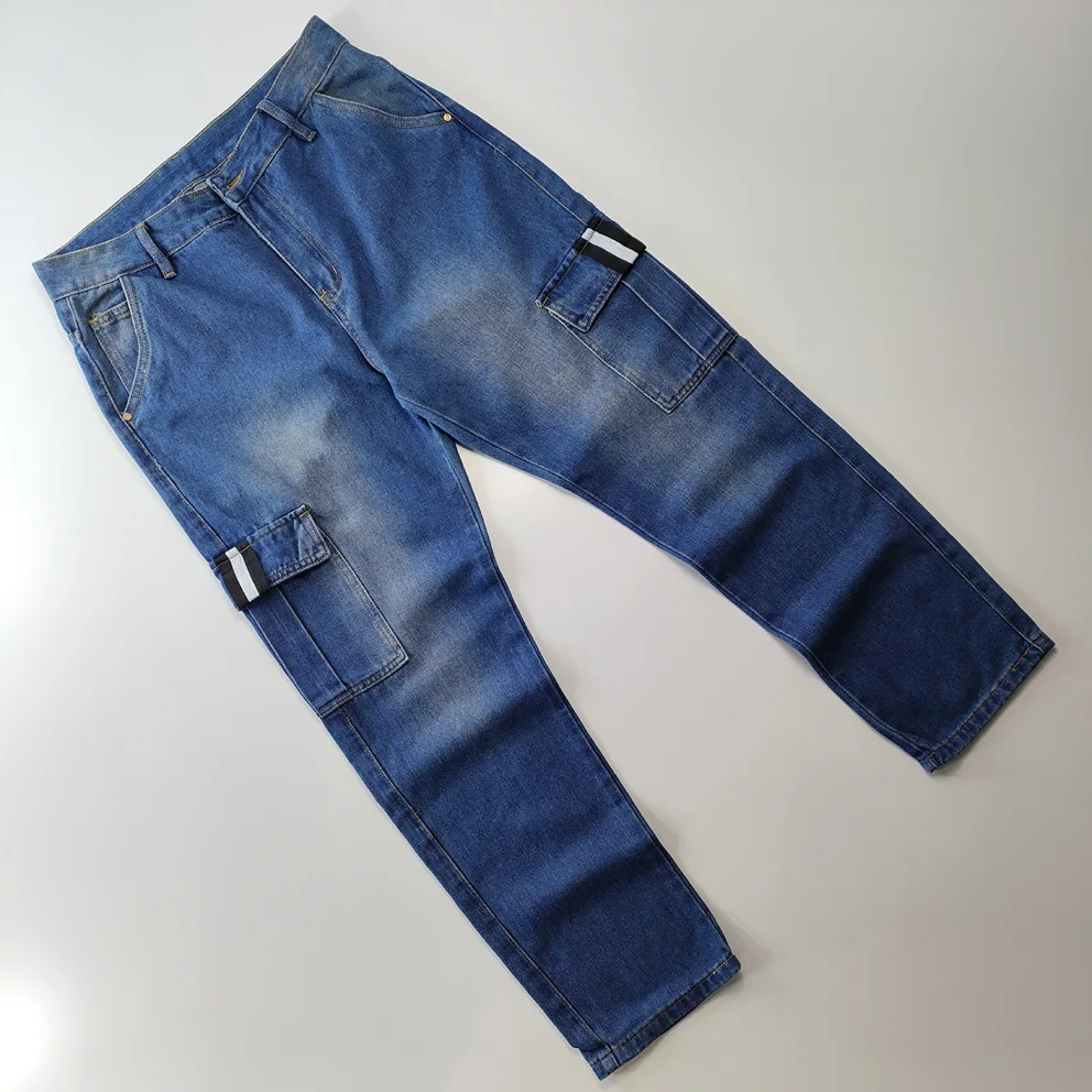 

Мужские повседневные джинсы Four Seasons прямого кроя без стрейча, со средней посадкой, длинные брюки, рабочая одежда, с множеством карманов, из выстиранного денима и льна