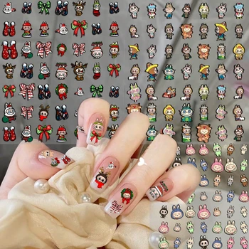 Leuke L-Labubu Stickers 1PCS Nieuwe 3D Zelfklevende Nail Art Sticker Cartoon Nail Art Decal Sticker Nail Onderdelen manicure