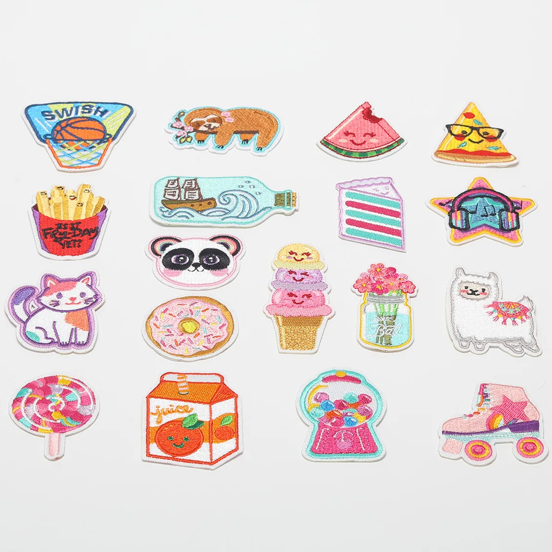 50pcs/Lot Anime Embroidery Patch French Fry Monkey Panda Drifting Bottle Skate Clothing Decoration Accessory Craft Diy Applique