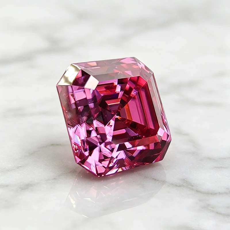 Moissanit-Stein in Asscher-Form, rosa Farbe, Edelstein für DIY-Ringe, Halsketten, Ohrringe, besteht den Diamanttest mit Zertifikat. – Detail 4