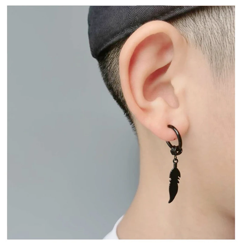 1pcs Korean Fashion Cross Feather Stud Earrings Punk Rock Style For Women Men High Quality Stainless Steel Hiphop Ear Jewelry