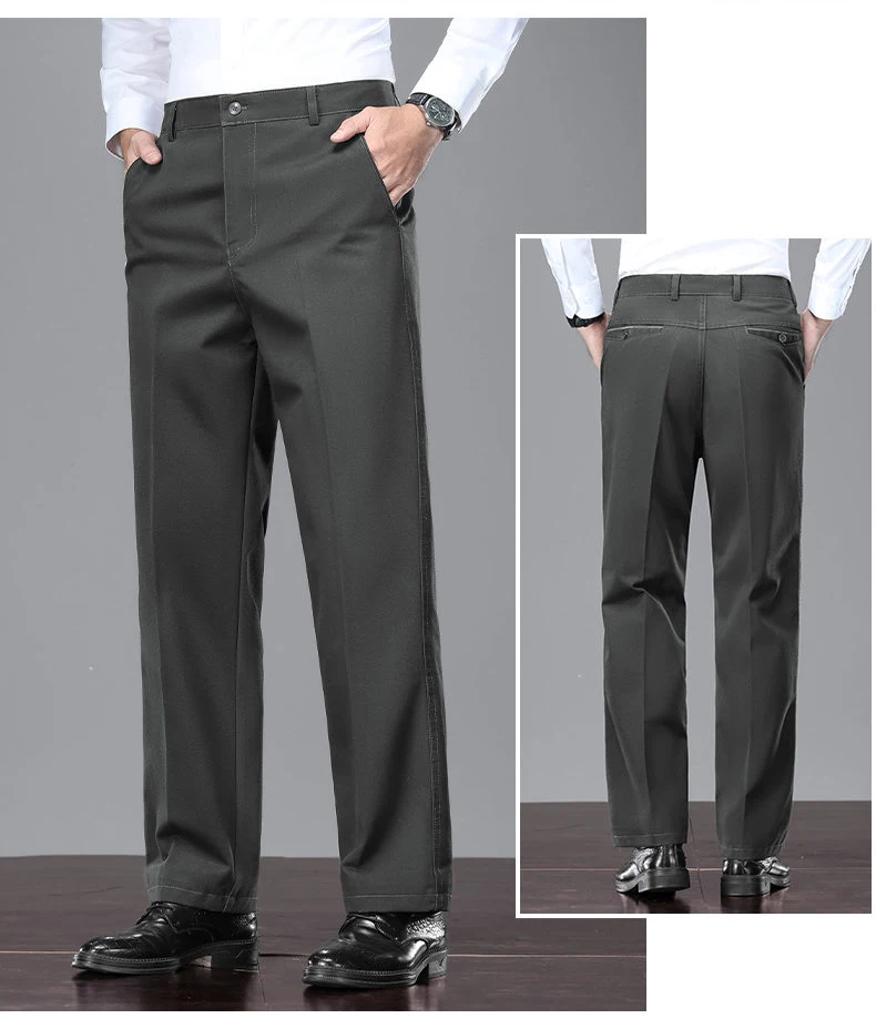 Herrenhose aus 100% Baumwolle, Business-Casual-Anzughose, klassische Passform, plissierte Vorderseite, Anzughose für Männer – Detail 10