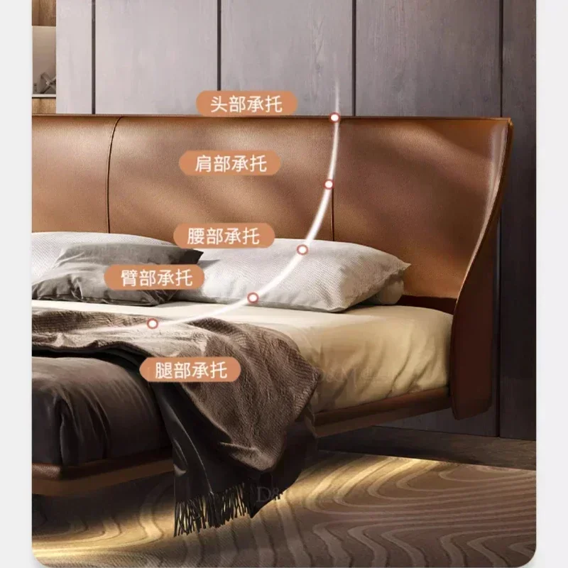 6XX Luxury Comfortable Genuine Leather Modern Bedroom Bed Internal 180x200 Letto Matrimoniale Furniture Minimally Elegant Double