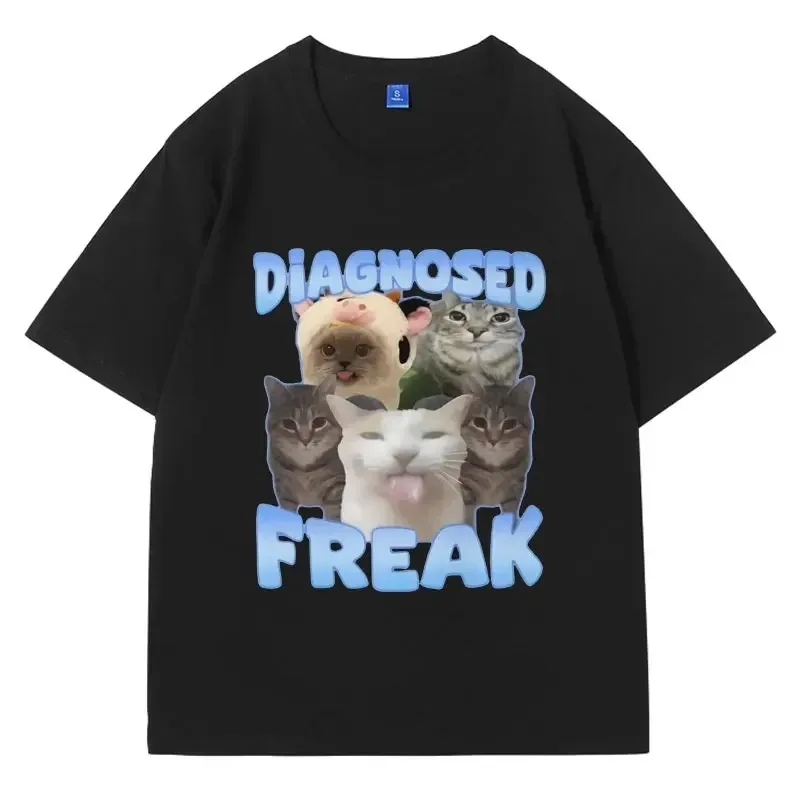 

Футболка Diagnosed Freak с забавным арбузом и котом-мемом, женская уличная футболка большого размера, модные мужские футболки большого размера