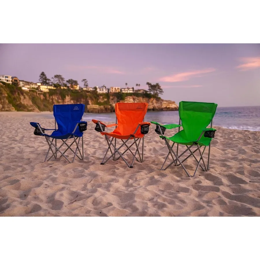 Camping, sports, and outdoor folding chair with carry bag; aluminum frame, black color; lightweight, portable, and durable