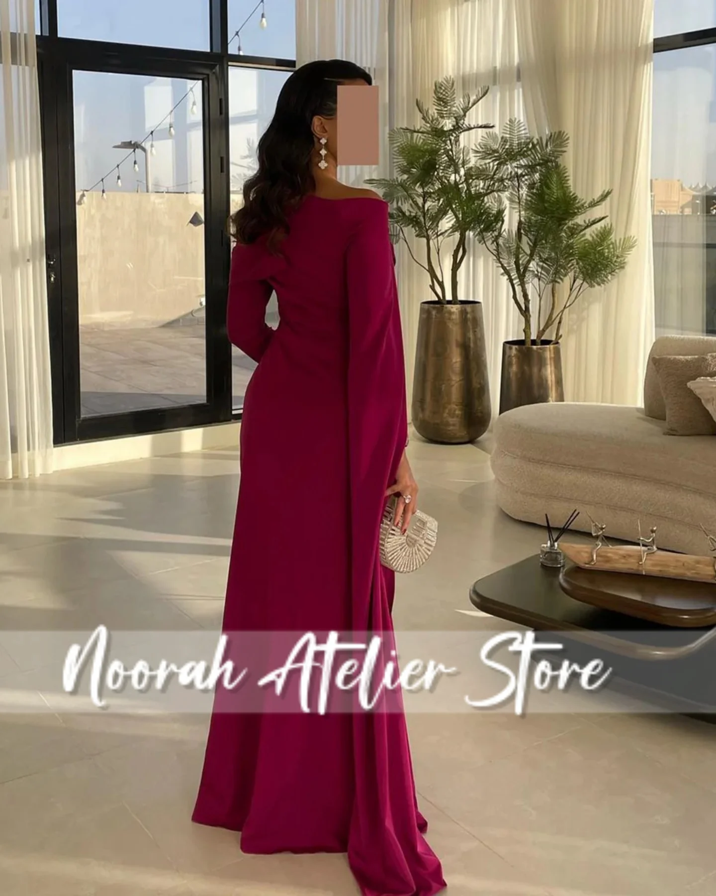 Fúcsia vermelho um ombro mangas compridas luxuoso de alta qualidade vestidos de noite femininos 2025 festa de casamento vestido longo personalizado