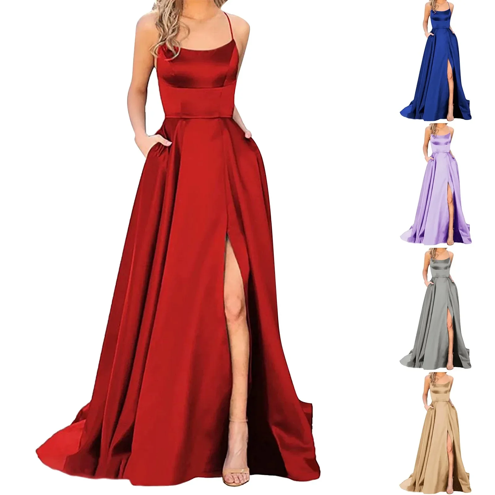 Women Dress Elegant Vintage Ladies Backless Long Dresses Wine Party Prom Wedding Floor Length Evening Dress For Women