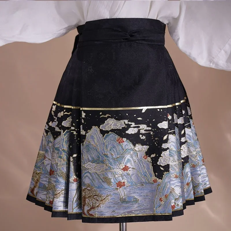 

Summer New Short Horse Face Skirt White Short Set Retro Thickened Ming System Improved Han Element Chinese Style Tang Suit