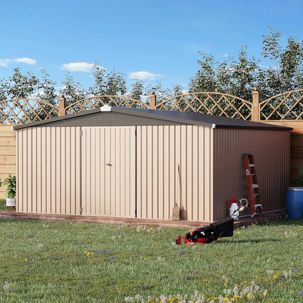 10' x 12' Shed Outdoor Storage Shed Clearance, Large Metal Garden Shed Yard Steel with Design of Lockable Doors