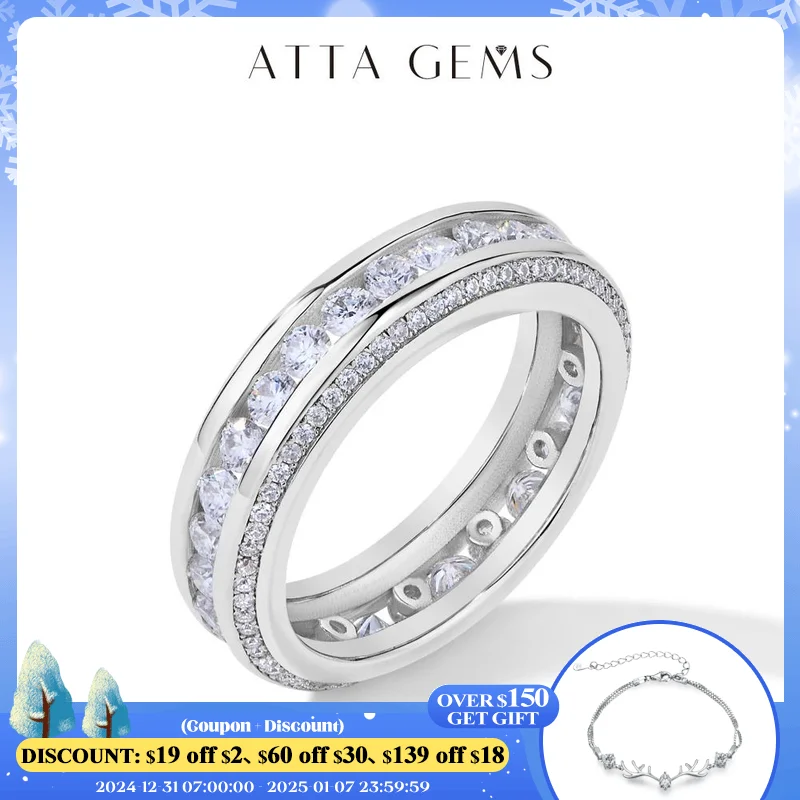 ATTAGEMS Luxury 1.5CT Moissanite Weddding Ring for Women Men D VVS1 Diamond Band 100% 925 Sterling Silver Engagement Jewelry New