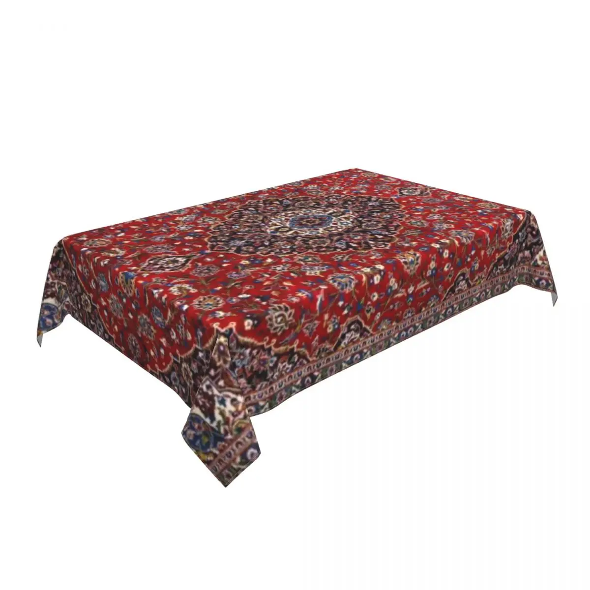 Rectangular Fitted Antique Bohemian Persian Style Rug Table Cloth Waterproof Tablecloth Table Cover Backed with Elastic Edge