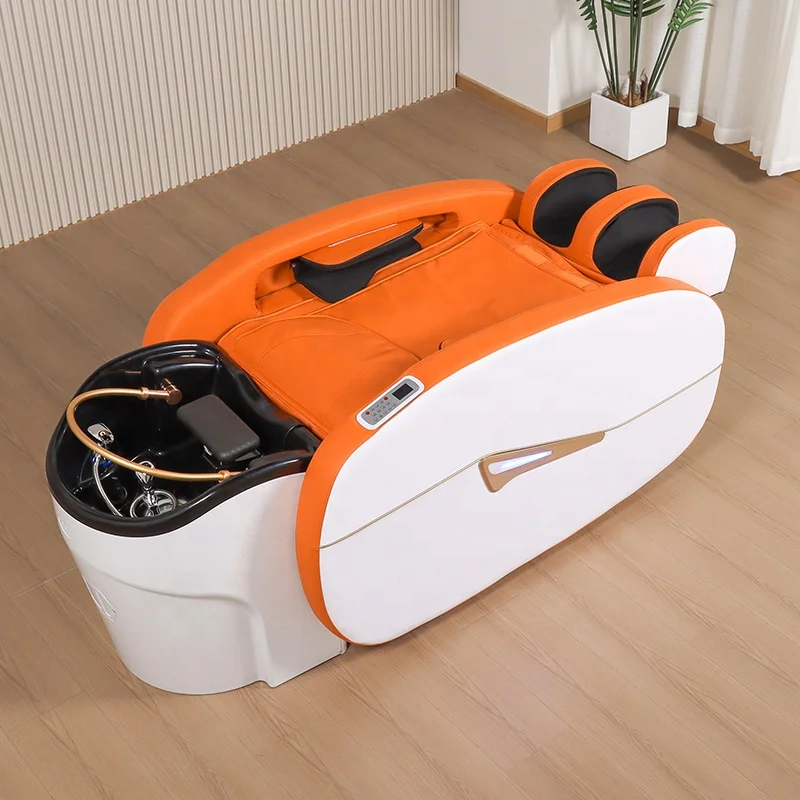 Multi-function Hair Salon Orange Shampoo Massage Chair Head Spa Electric Massage Table Barber Shop Water Circulation Spa Bed