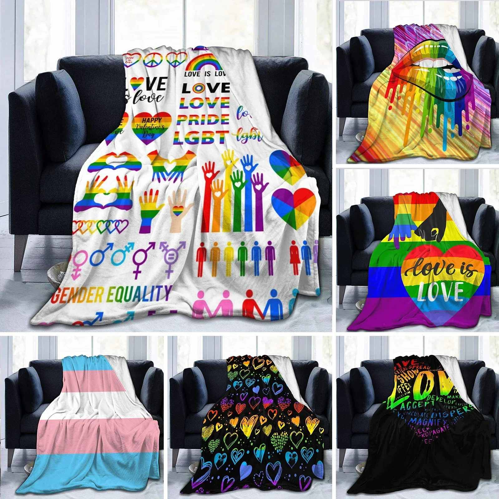 Rainbow Pride LGBT Flannel Blanket Vintage Throw Blankets for Bed Sofa Couch Lightweight Soft Cozy Bed Warm Gay Lesbian Blanket