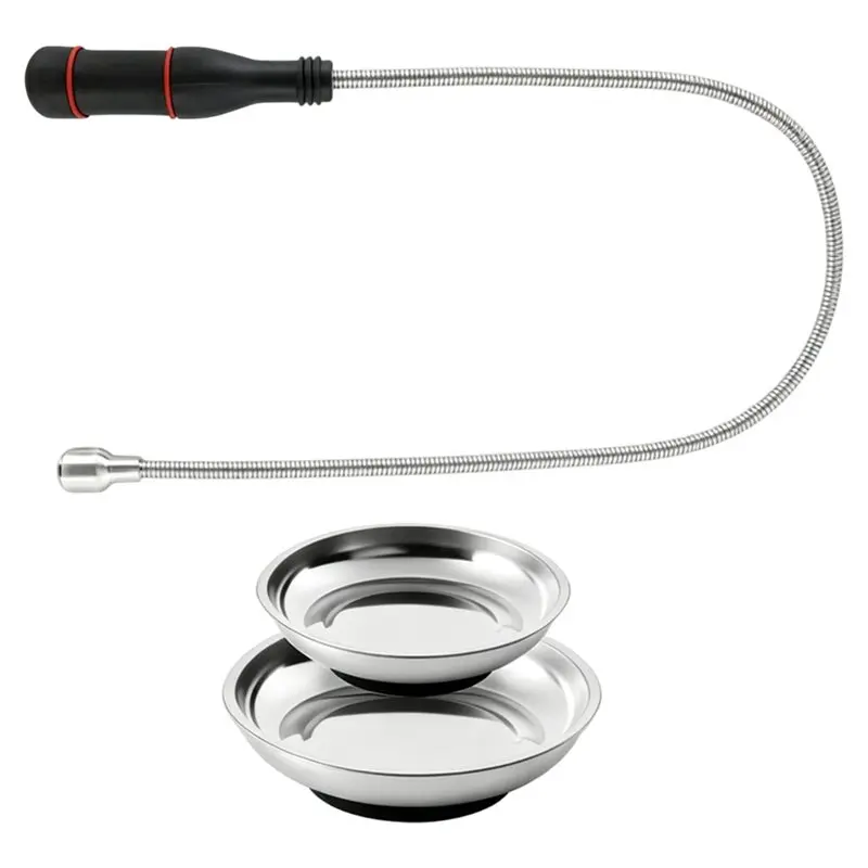 [NEWA76K!】 Telescoping Extendable Magnetic Pick Pickup Tool Set Flexible Bendable Spring Magnet Stick Tray Tools