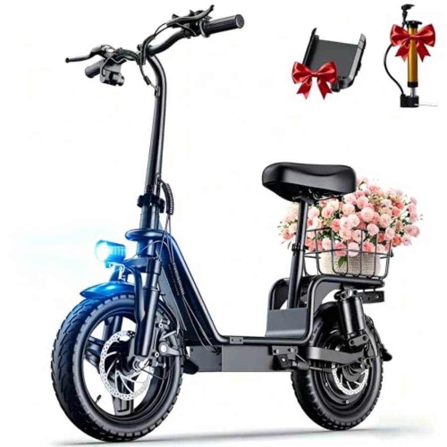

Off-Road Commuter E-Scooter with Seat for Adults, Aluminum Alloy Frame, Black, 1000W Peak Power, 35-Mile Range, 20MPH, 14 Tires