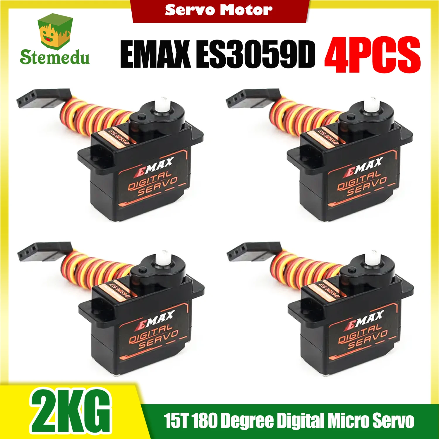 

4pcs 9g Micro Servo Motor Emax ES3059D Digital Steering Servo Plastic for RC Model and Robot PWM Actuator Airplane Mini Servos