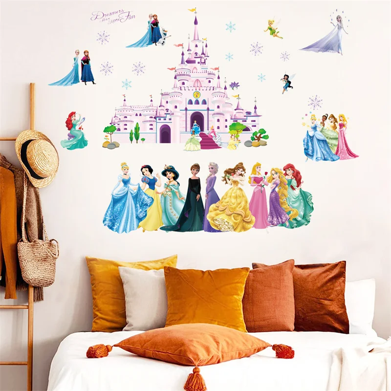 Disney Lovely Snow White cenerentola Aurora Princess Wall Stickers per la camera dei bambini decorazione della casa carta da parati congelata