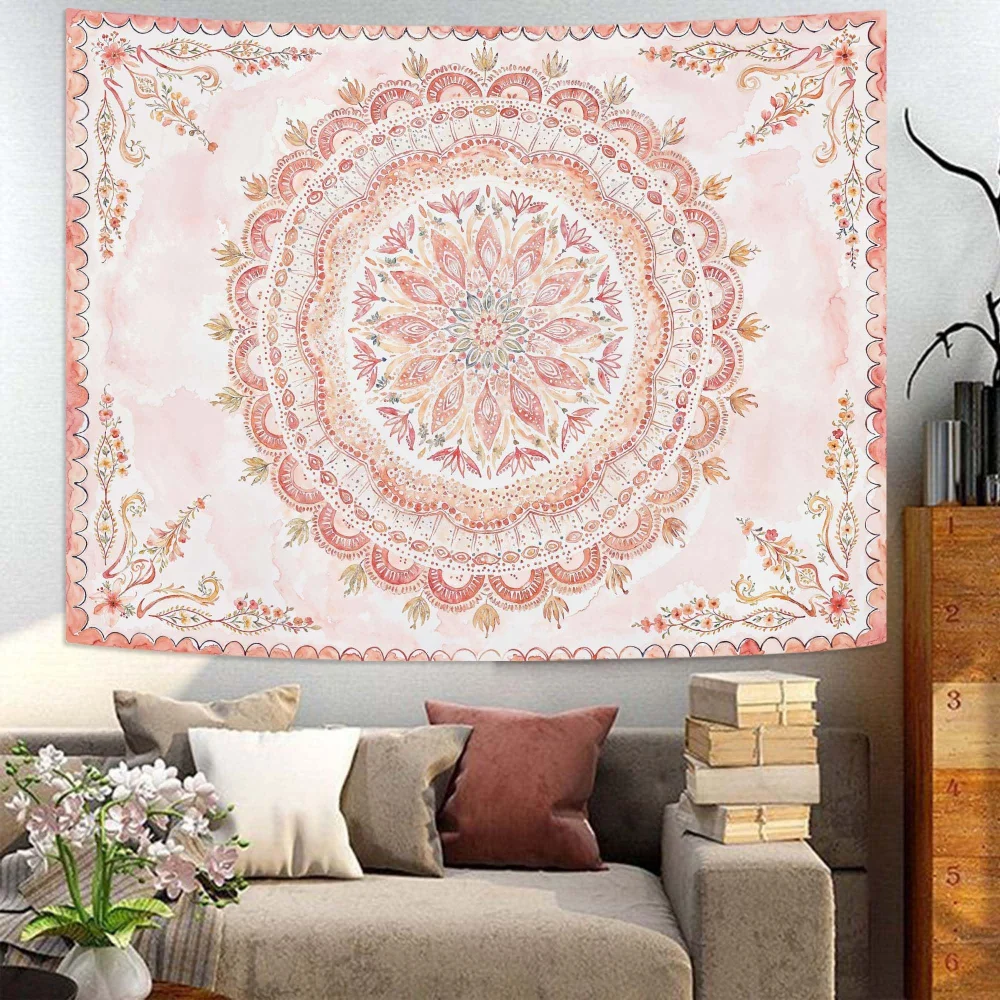 VIKAMA Bohemian Floral Mandala Tapestry Aesthetic Watercolour Hippie Bedroom Living Room Dormitory Hanging Cloth Home Decor