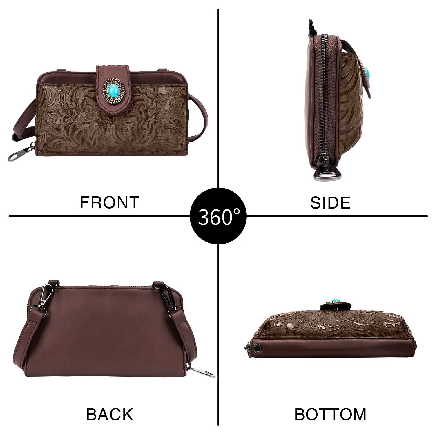 Celela Female Wallet Crossbody Handbag for Women Western Turquoise Concho Embossed Crossbody Bag Handbag Purse For Girls Gift